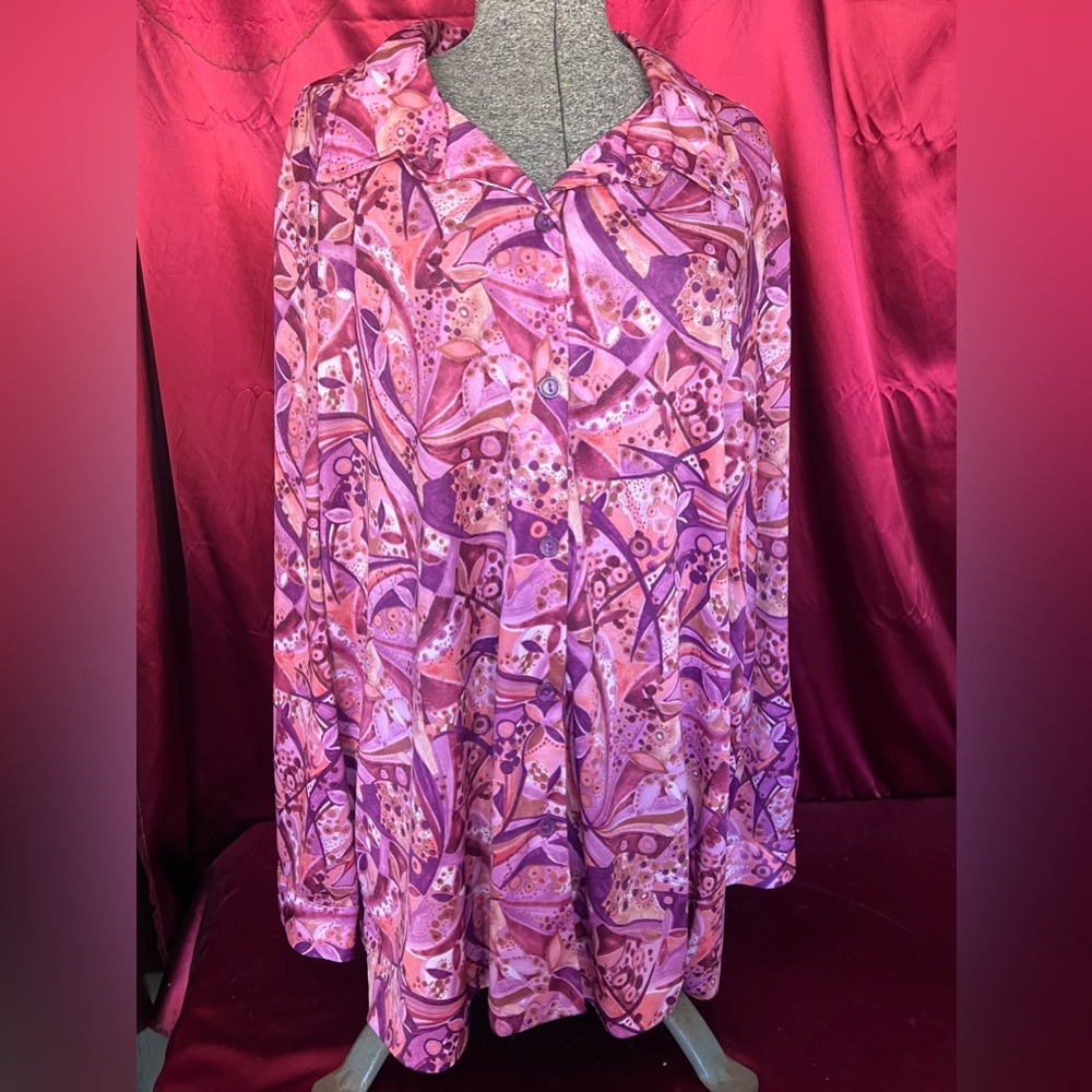 Blair Pink and Purple Polyester Button Down Shirt